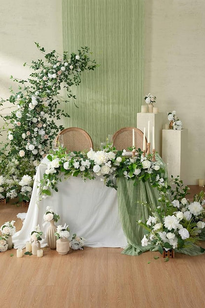 Artificial Flower Garland, 6 ft Eucalyptus Runner in White and Olive