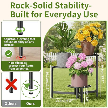 Tiered Plant Stand Outdoor 3 Tier Indoor Metal Flower Shelf for Multiple Plants Corner Tall Flower Holders for Patio Garden Living Room Balcony Bedroom Black Diamond