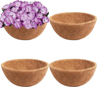 Y&M Pack of 4 12" Pre-Formed Round Coco Fiber Coco Liner Hanging Basket Liners,Coco Replacement Liner for Hanging Basket