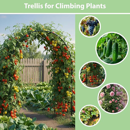 RUBFAC 94" Metal Garden Arch Trellis for Climbing Plants Outdoor, Garden Arbors and Arches, Halloween Archway for Pumpkin Balloon Rose Vines Wedding Christmas Birthday Party Decorations, Army Green