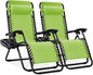 Best Choice Products Set of 2 Adjustable Steel Mesh Zero Gravity Lounge Chair Recliners w/Pillows and Cup Holder Trays - Lime Green
