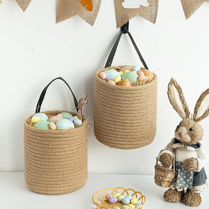 Goodpick 2pack Jute Hanging Basket - Small Woven Fern Hanging Rope Basket Flower Plants Wall Basket Decor Set Boho, 7.87 x 7 x 11.7 inches