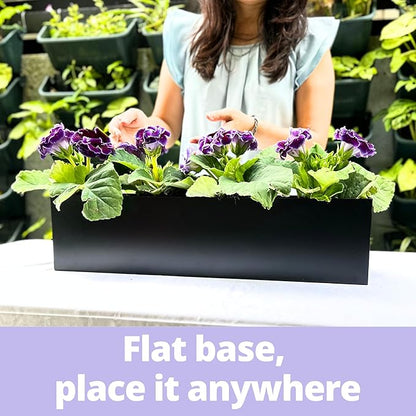 LaLaGreen Outdoor Wall Planters (30 Inch, 2 Pack) Carbon Steel Black Metal Hanging Flower Pots for Succulents, Wall Mount Rectangular Long Window Sill Box Fence Floating Shelf for Modern Garden Decor