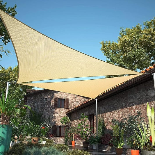 ShadeMart 8' x 8' x 8' Beige Triangle Sun Shade Sail UPF50 Canopy Fabric Cloth Screen, Water Air Permeable & UV Resistant, Heavy Duty, Carport Patio Outdoor smTAPT08 - (We Customize Size)