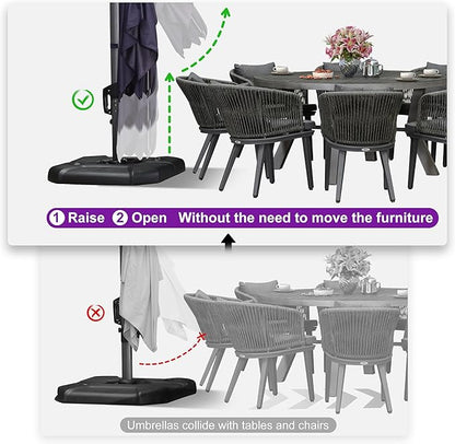 PURPLE LEAF 11.5' X 11.5' Telescopic Patio Umbrella with Base Included Lifting Cantilever Offset Square Large Umbrella for Pool Outdoor Patio Deck Garden Navy