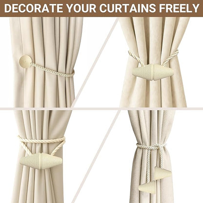 Hion Magnetic Curtain Tiebacks Beige 2pcs, Curtain Tiebacks Buckles Holdbacks Holders Hooks Clip for Home Bedroom Office Decorative Curtain
