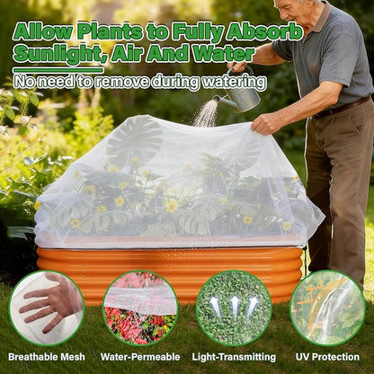KEOHOL 3-Pack Garden Netting for Raised Beds, 59.1" × 27.6" × 17.7" Rectangular Plant Covers with Ultra-fine Mesh, UV Protected HDPE Plant Netting for Vegetables Flowers Fruits