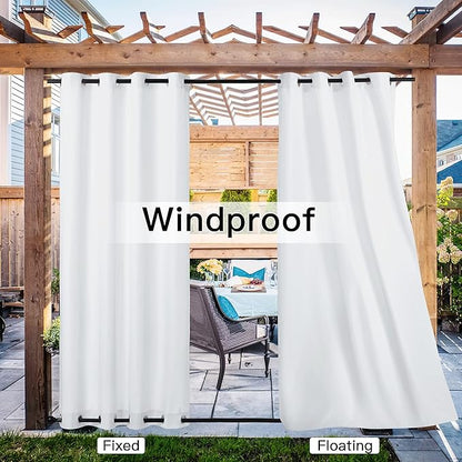 NICETOWN Canvas Outdoor Curtains for Patio Waterproof 2 Panels, Thermal Insulated Silver Rustproof Grommet Top & Bottom Privacy Windproof Outdoor Curtains/Drapes for Cabana, W55'' by L95'', White