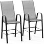 VINGLI Set of 2 Stackable Outdoor Bar Stools – Sling Chairs with High Back & Armrests, for Lawn, Garden, Bar, Grey