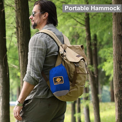 Camping Hammock with Net,Travel Portable Lightweight Hammocks with Tree Straps and Solid D-Shape Carabiners,Parachute Nylon Hammock for Outsides Backpacking Beach Backyard Patio Hiking Blue & Grey