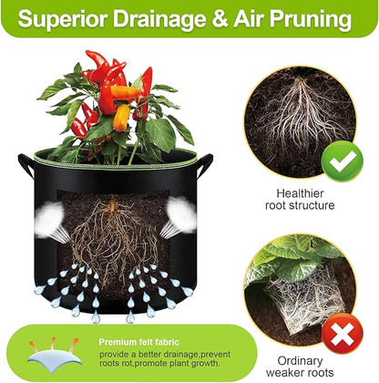 6-Pack 10 Gallon Grow Bags - 300G Heavy Duty Aeration Fabric Pots with Handles,Thickened Nonwoven Planter Bags for Vegetables Flowers Fruits