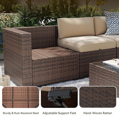Aoxun Patio Furniture Sets, 14-Piece Outdoor Patio Furniture with 44'' Propane Gas Firepit Table, Wicker Outdoor Conversation Set Sectional Sofa for Backyard, Poolside, Garden