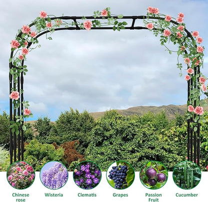 DoCred Garden Arch Trellis for Climbing Plants, 87 Inch Large Garden Trellises Outdoor Metal Plants Support Archway Arbor Tunnel Trellis for Vegetables Plant Decoration, Black