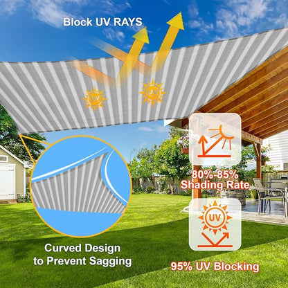 SUNLAX Sun Shade Sail 8' x 12' Grey&White Rectangle Canopy Sail Shade Cover UV Block Permeable Sunshade Outdoor for Patio Backyard (We Make Custom Size)