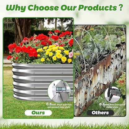 17" Tall Outdoor Garden Raised Garden Bed Kits, 4ft X 2ft Oval,0.8MM Thick Metal Raised Planter Bed/Ground Planter Box for Variety of Flowers,Herbs,Vegetables (Silver, 48X24X16.5 Inches)