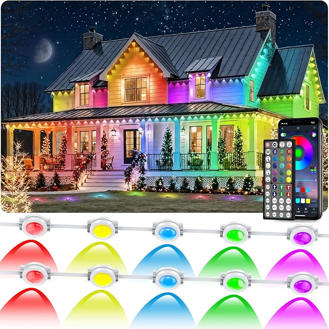 100FT Permanent Outdoor Lights for House Waterproof, IP67, Outdoor Permanent led Lights for Holidays, Daily & Pool Party Decor, Scene Modes, App/Remote Control