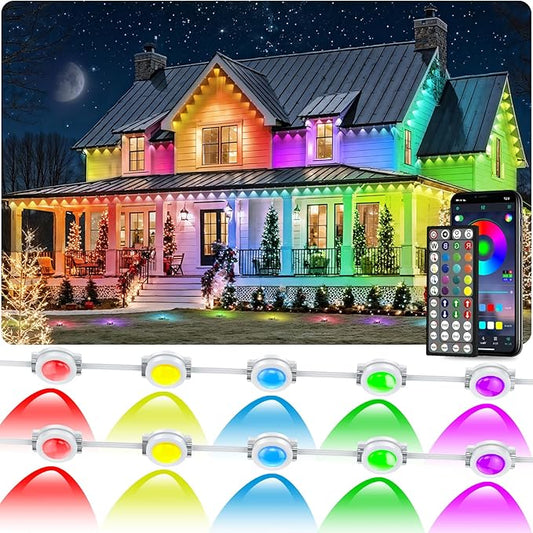 150FT Permanent Outdoor RGB Lights, IP67 Waterproof Smart Eave Lighting, with App/Remote Control Eaves Light, DIY LED Scenes Modes for House Roof Decor,Christmas,Party