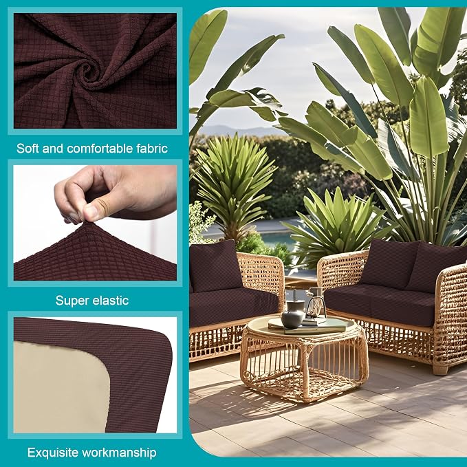 Cushion Covers, 14 Pack Stretch Microfiber, Coffee Jacquard Check