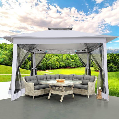 COBIZI 12x12 Pop up Gazebo on Clearance with Mosquito Netting, carpas para Patio Deals, Outdoor Canopy Tent with Portable Carrying Bag, Patio Gazebo for Garden Backyard & Lawn & Beach, Grey