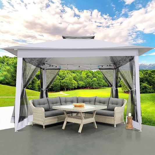 COBIZI 12x12 Pop up Gazebo on Clearance with Mosquito Netting, carpas para Patio Deals, Outdoor Canopy Tent with Portable Carrying Bag, Patio Gazebo for Garden Backyard & Lawn & Beach, Grey