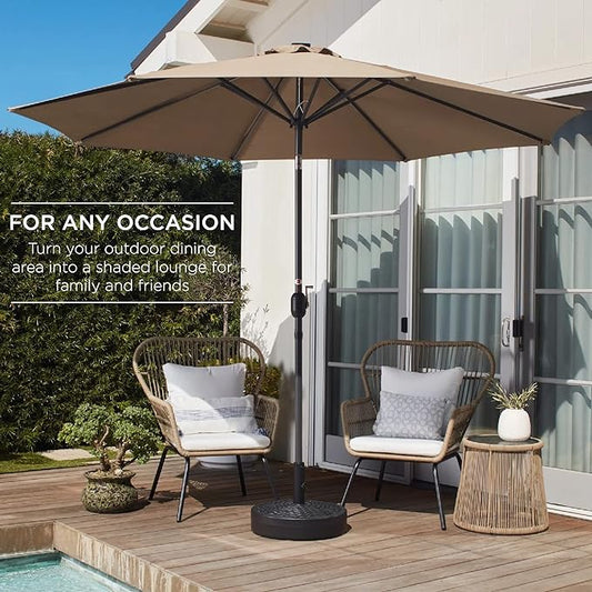 Outdoor Table Compatible Steel Polyester Market Patio Umbrella, 10ft