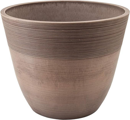 PSW Pot Collection FM30TP 12-inch Plastic/Stone/Wood Composite Large Ribbed Planter – No Drainage Hole (Drillable), Indoor/Outer Garden Pot for Foliage, Trees, Flowers, Ferns, Taupe