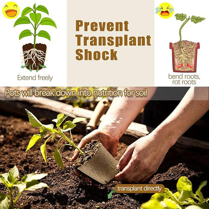 Peat Pots, 102 Pack 3.15 Inch Biodegradable Planting Peat Pots for Seedlings, Garden Plant Seed Starter Pots with Drainage Holes Seed Starting Pots for Organic Vegetable Flower, Bonus 50 Plant Labels