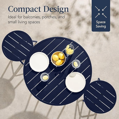 Best Choice Products 3-Piece Patio Dining Set, Bar Height, Outdoor Bistro Set, Outdoor Round Bar Table w/ 2 Bar Stools, Steel - Navy