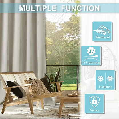 RYB HOME Outdoor Curtains for Patio Waterproof Block Sunlight Thermal Insulated Privacy Assured Thick Outside Curtains for Pergola, Deck, Gazebo, W52" x L108", Natural, 1 Panel