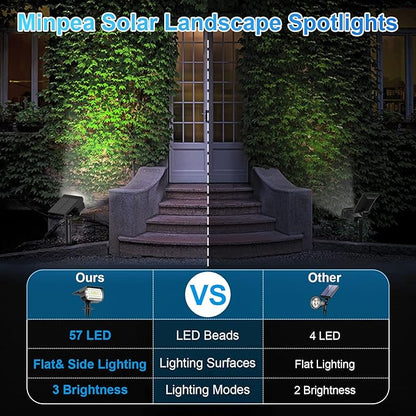 Solar Spot Lights Outdoor, [57 LED/6 Pack] Solar Lights Outdoor IP65 Waterproof, 3 Modes Solar Powered Landscape Spotlights for Garden Yard Outside Patio Pathway Pool(Cold White)