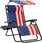 Best Choice Products 30” Wide Folding Zero Gravity Outdoor Recliner Patio Lounge Chair w/Adjustable Canopy Shade, Headrest, Side Accessory Tray - American Flag