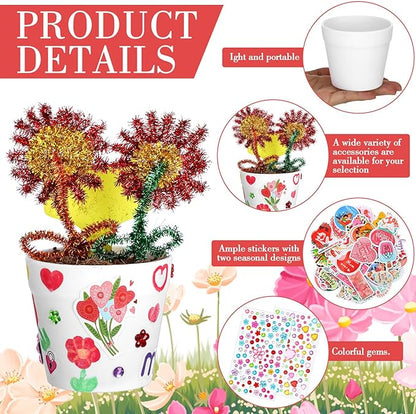 Funnymoom 48 Set Paintable Flower Pot Craft Kit DIY Spring Pots Craft for Mom with Watercolor, Pen Stickers, Plant Labels Garden Growing Kits for Spring Mother's Day Fun Activity