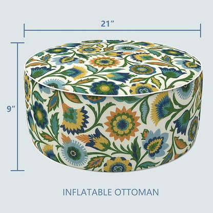 LVTXIII Inflatable Stool Ottoman Footrest with Handle, Decorative Fade-Resistant Foot Stool, Indoor or Outdoor Pouf for Home Garden and Camping Use, D21 x W 21 x H9, Fiesta Floral