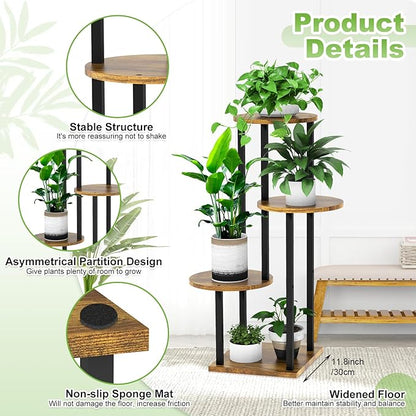 Plant Stand Indoor, 4 Tier Thickened Metal Corner Plant Shelf for Multiple Plants, Indoor Plants Tiered Flower Pot Stand for Patio Garden Balcony Living Room Bedroom (Black)