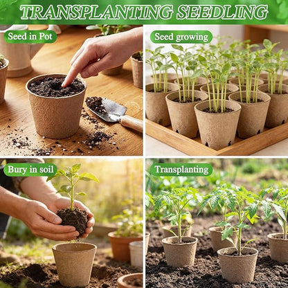 120 Pcs Round Peat Pots 2.4"+3.14"+4" Plant Starter Nursery Pot with Drainage Holes Garden Germination Seedling Pots with 120 Plant Labels for Indoor Outdoor Gardens