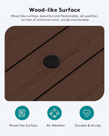 SERWALL HDPE Patio Coffee Table, Rectangle Outdoor Coffee Table, All-Weather Coffee Side Table for Balcony, Poolside, Deck, Garden, Coffee Brown