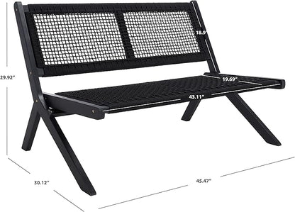 SAFAVIEH Outdoor Collection Kobina Black Acacia Wood/Black Rope Foldable Bench