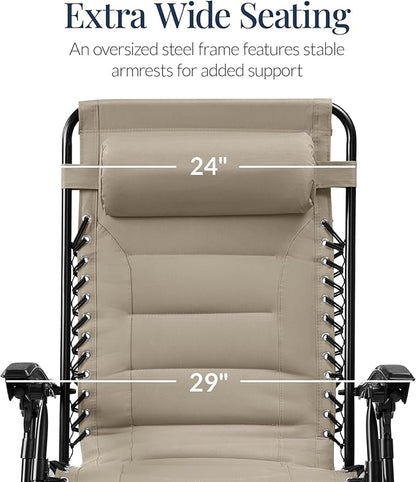 Best Choice Products Oversized Padded Zero Gravity Chair, Folding Outdoor Patio Recliner, XL Anti Gravity Lounger for Backyard w/Headrest, Cup Holder, Side Tray, Polyester Mesh - Dune