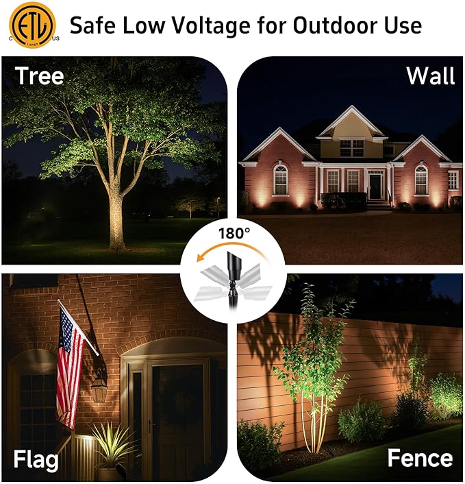 Gardenreet LED Spot Light Outdoor - Die-Cast Brass 12V Uplighting Waterproof, Low Voltage Landscape Lights Metal, Black for Fence Fountain with Daytime White MR16 Replaceable Bulbs (12 Pack)