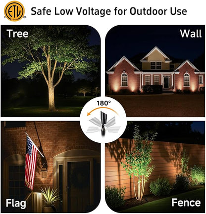 Gardenreet Solid Brass Spot Lights - Black Low Voltage Landscape Spotlight Outdoor, 12V LED Uplights Wired, Waterproof Electric for Patio Wall with 5000K Daylight MR16 Bulb (6 Pack)