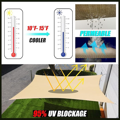 Royal Shade 20' x 20' x 20' Beige Triangle Sun Shade Sail Canopy Outdoor Patio Fabric Screen Awning RTAPT20 - UPF50+ 95% UV Blockage, Heavy Duty, Water & Air Permeable (We Make Custom Size)