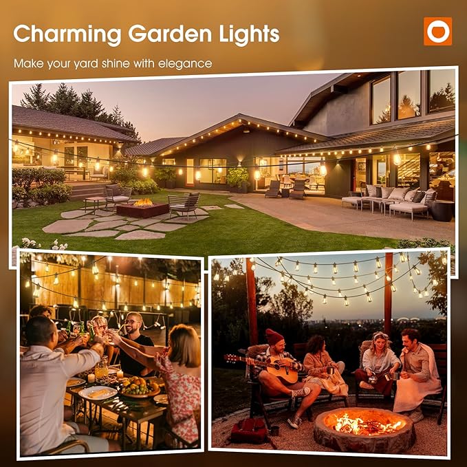 addlon 48FT(2FT Space) LED Outdoor String Lights with 24 Edison Shatterproof Bulbs, Heavy-Duty and Weatherproof Strand, Commercial Grade Patio Lights, Decorative for Garden or Patio, Black