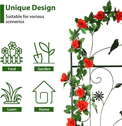 Metal Garden Trellis for Climbing Plants, 4 Pack 86.5" x 19.7" Black Plant Trellis Outdoor, Clematis Rrellis Outdoor, Arched Decoration Suitable for lawns, Gard, Black