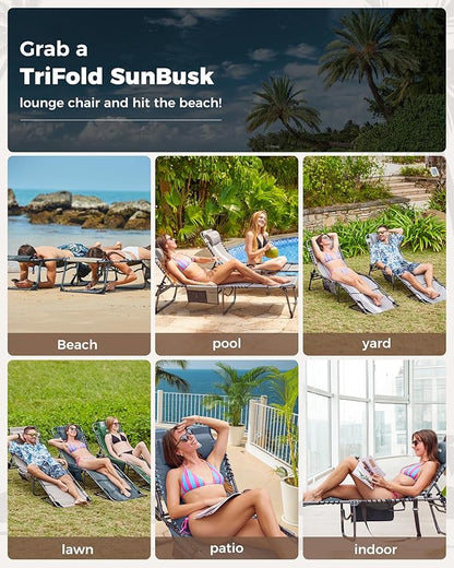 KingCamp 2 Pack Tanning Chair with Face Hole, Lounge Chairs Outdoor Folding Comfy Adjustable 5-Position Lay Flat Foldable Chaise Chaser Lounger for Outside Beach Patio Sun Bathing Pool, Beige