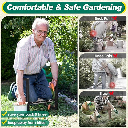 Workseat Garden Kneeler with Assist Handles, Matte Black Metal Frame