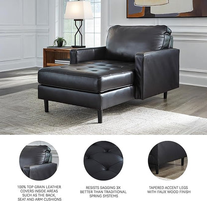 Signature Design by Ashley Bryceview Modern Tufted Leather Match Chaise with Loose Seat Cushion, Black