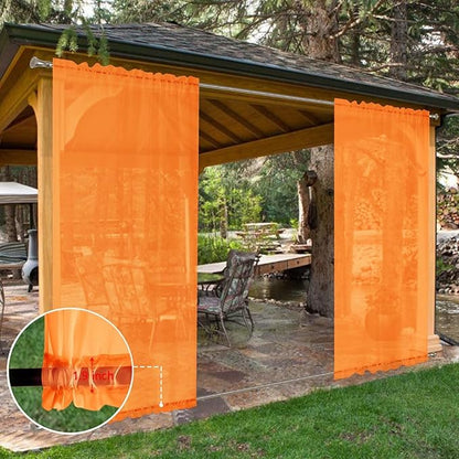 SpaceDresser Waterproof Outdoor Sheer Curtains for Patio - 4 Panels Rod Pocket Indoor Voile Sheer Curtain for Living Room,52W x 84L inch, Orange