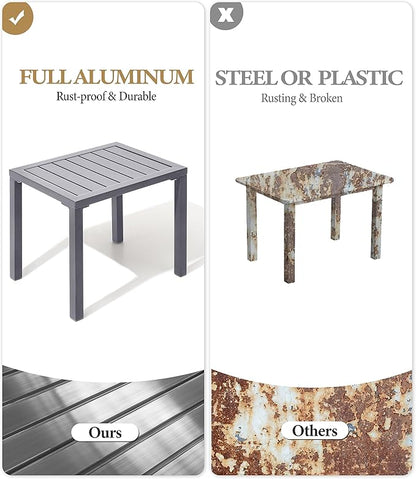 Crestlive Products Outdoor Side Table Set of 2, Aluminum Small Rectangular Coffee End Tables for Patio Balcony Pool Deck(Light Gray)