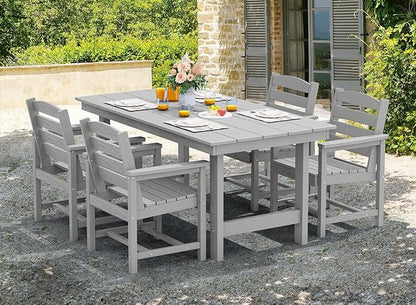 SERWALL Patio Dining Table Sets 5-Piece, Outdoor HDPE Dining Furniture Set with Umbrella Hole Cut-Out Table and 4 Chairs, All Weather Dining Set for Lawn, Garden, Backyard, Poolside, Light Gray