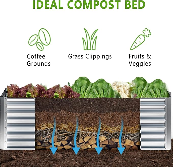 4x2x2FT Galvanized Raised Garden Bed,Planter Raised Beds-Metal Garden Box,Large Plant for Outdoor Planting, Vegetables Bed，Flower,herb-Silver